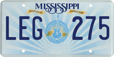 MS license plate LEG275