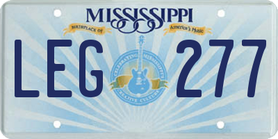 MS license plate LEG277