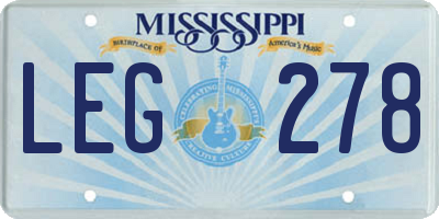 MS license plate LEG278