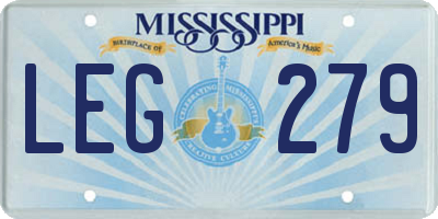 MS license plate LEG279