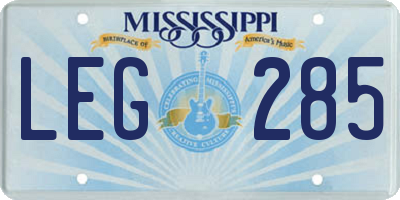 MS license plate LEG285