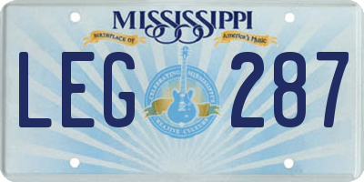 MS license plate LEG287