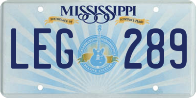 MS license plate LEG289