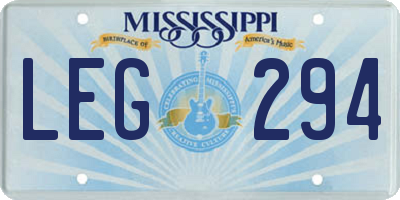 MS license plate LEG294