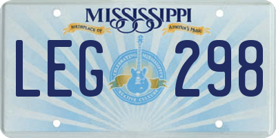 MS license plate LEG298