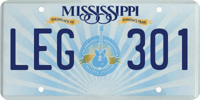 MS license plate LEG301