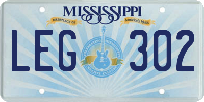 MS license plate LEG302