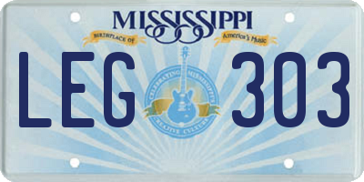 MS license plate LEG303