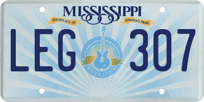 MS license plate LEG307