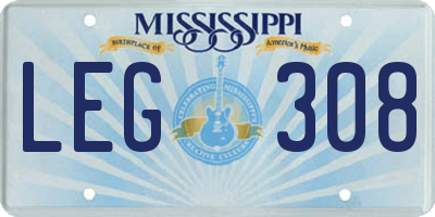 MS license plate LEG308