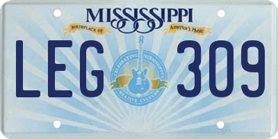 MS license plate LEG309
