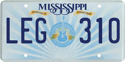 MS license plate LEG310