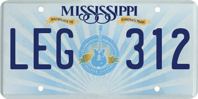 MS license plate LEG312