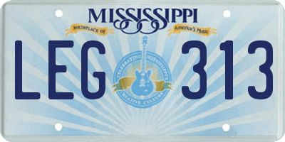 MS license plate LEG313