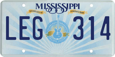 MS license plate LEG314