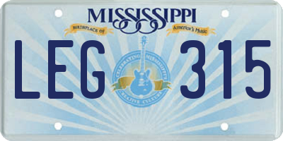 MS license plate LEG315