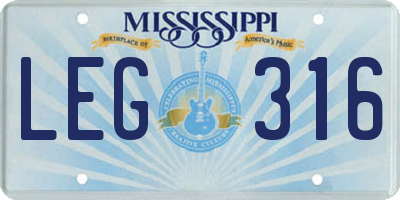 MS license plate LEG316