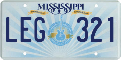 MS license plate LEG321