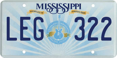 MS license plate LEG322