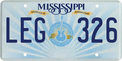 MS license plate LEG326