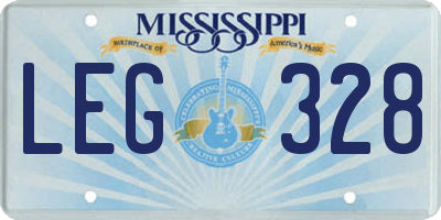 MS license plate LEG328