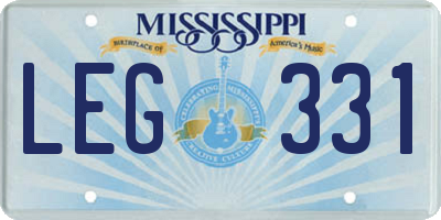 MS license plate LEG331