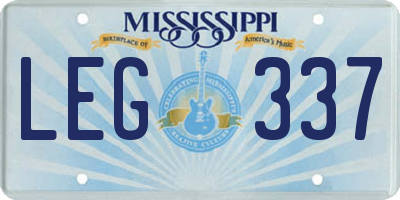MS license plate LEG337