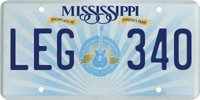 MS license plate LEG340