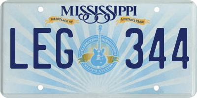 MS license plate LEG344