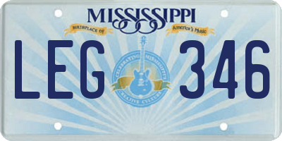 MS license plate LEG346