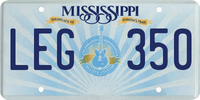 MS license plate LEG350