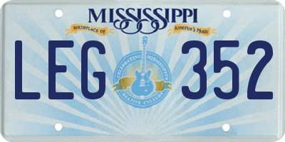 MS license plate LEG352