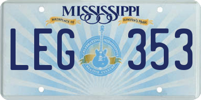 MS license plate LEG353