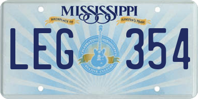 MS license plate LEG354
