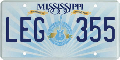 MS license plate LEG355