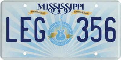 MS license plate LEG356