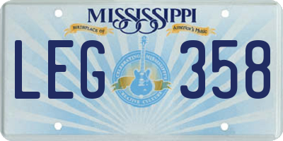 MS license plate LEG358