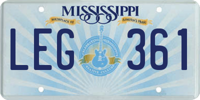 MS license plate LEG361