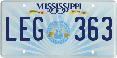 MS license plate LEG363