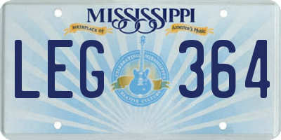 MS license plate LEG364