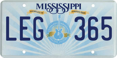 MS license plate LEG365