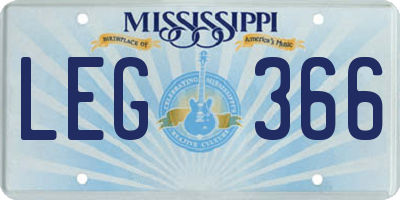 MS license plate LEG366