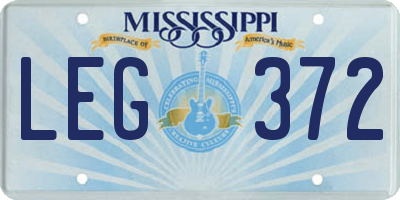 MS license plate LEG372