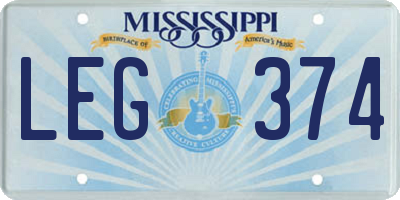 MS license plate LEG374