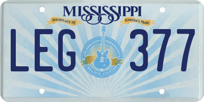 MS license plate LEG377