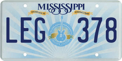 MS license plate LEG378