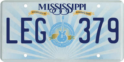 MS license plate LEG379