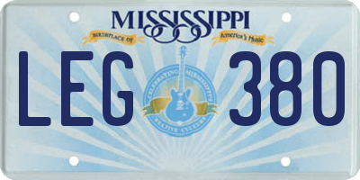 MS license plate LEG380