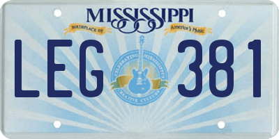 MS license plate LEG381