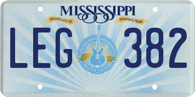 MS license plate LEG382